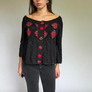 Black & Red Tartan Plaid Button Up Sweater by Pout 💋